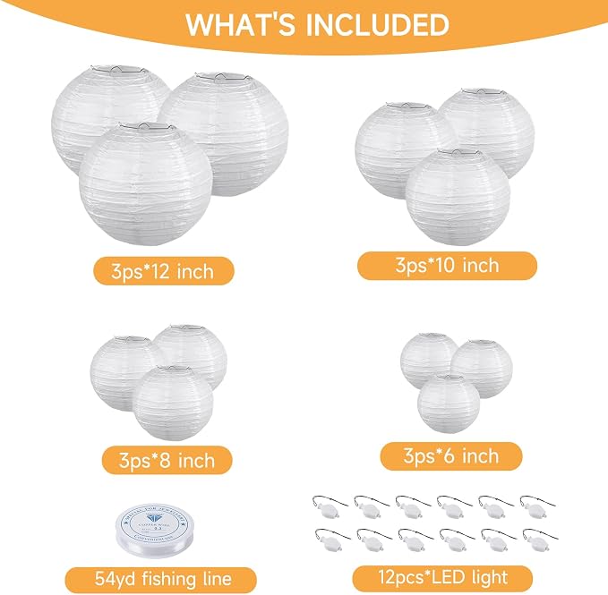 HAUSPROFI 12pcs White Paper Lanterns - Image 2