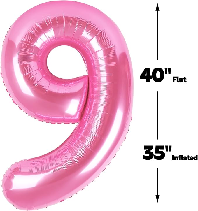 Pink Number 9 Balloon 40 inch, Balloon numbers party supplies, deco photo shoot - Image 2