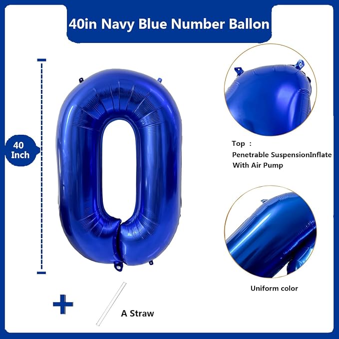 40 inch Navy Blue Number Balloon Dark Blue 0 Balloons Giant Foil Helium - Image 2