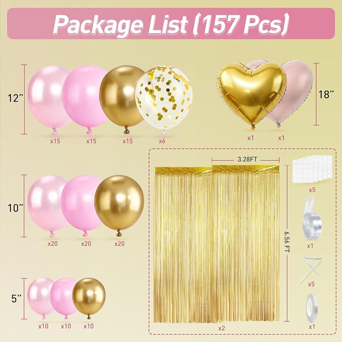 157PCS Pink and Gold Balloons Garland Arch Kit - Image 2