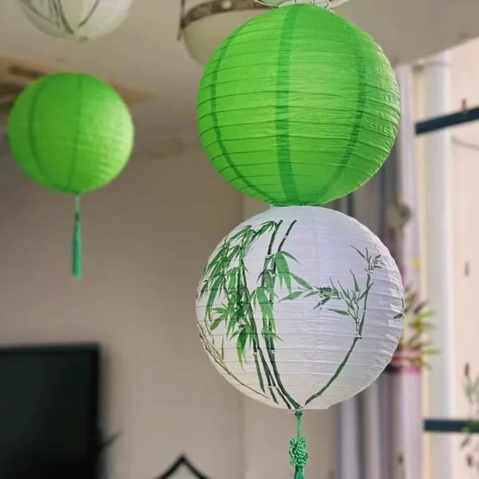12Pcs 6, 12 Inch Mixed Sizes Grass Green Paper Lanterns Decorative Chinese - Image 5