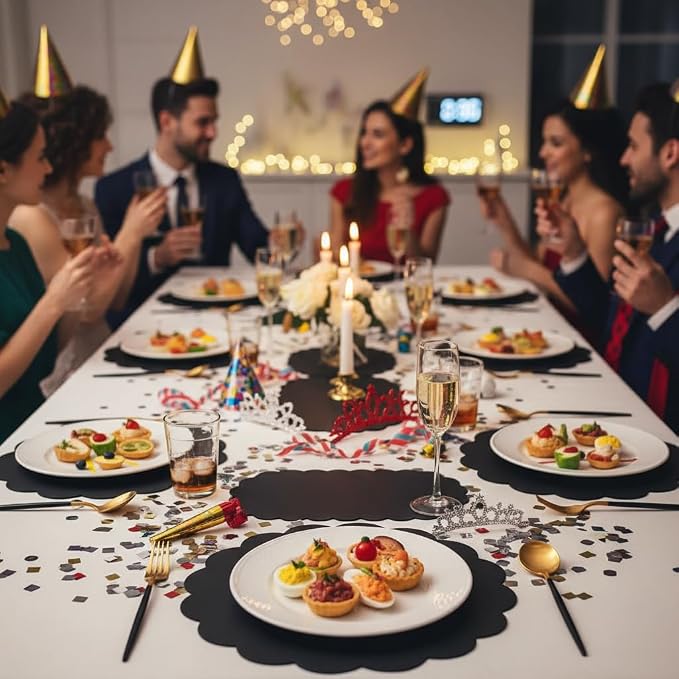 60 Pcs Black Paper Placemats, 13.5 Inch Scalloped Table Mats | Thick Paper - Image 7