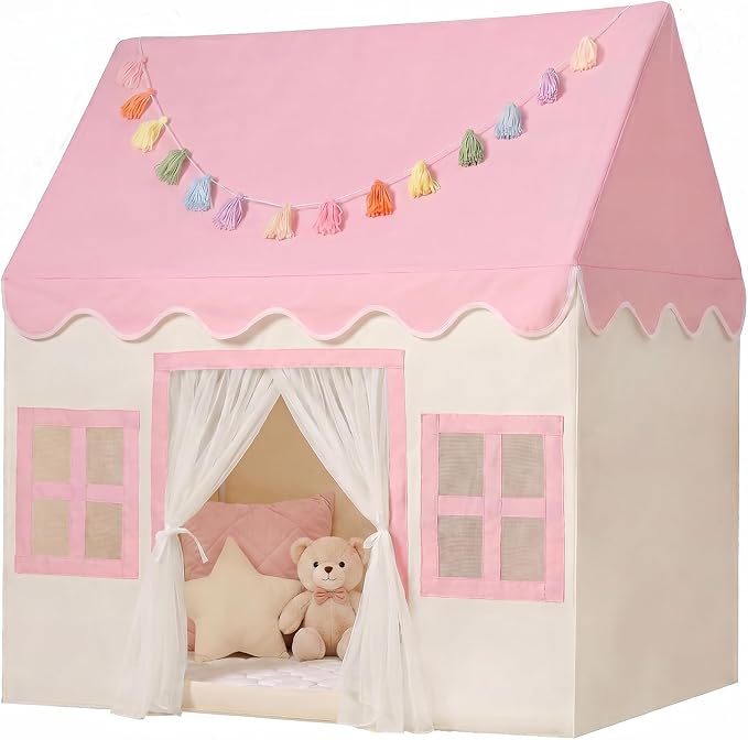 Kids Play Tent Indoor: with Mat, Tassel Garland by Senodeer