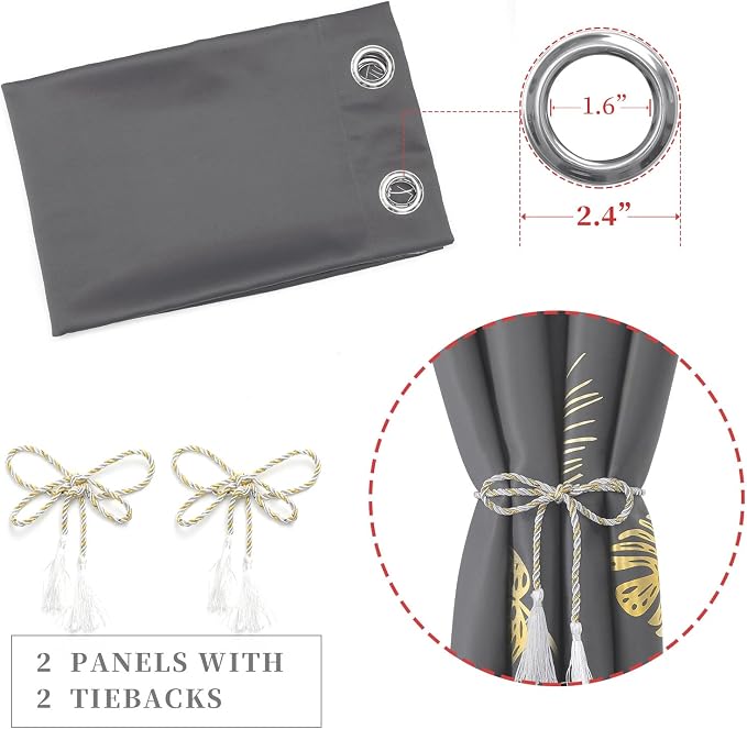 Dark Grey Blackout Curtains & Drapes 90 Inch Length 2 Panels Set - Image 4