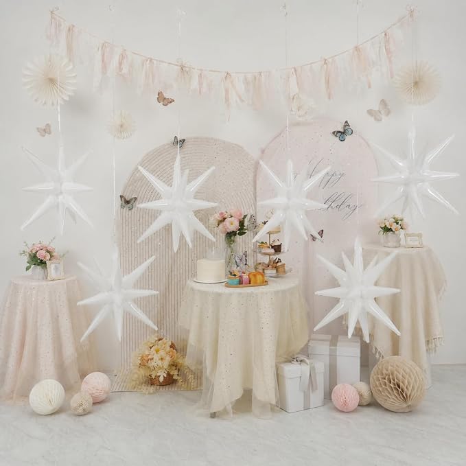 HILAVO 6PCS White Star Balloons, 22Inch Huge White Explosion Star Balloons - Image 6
