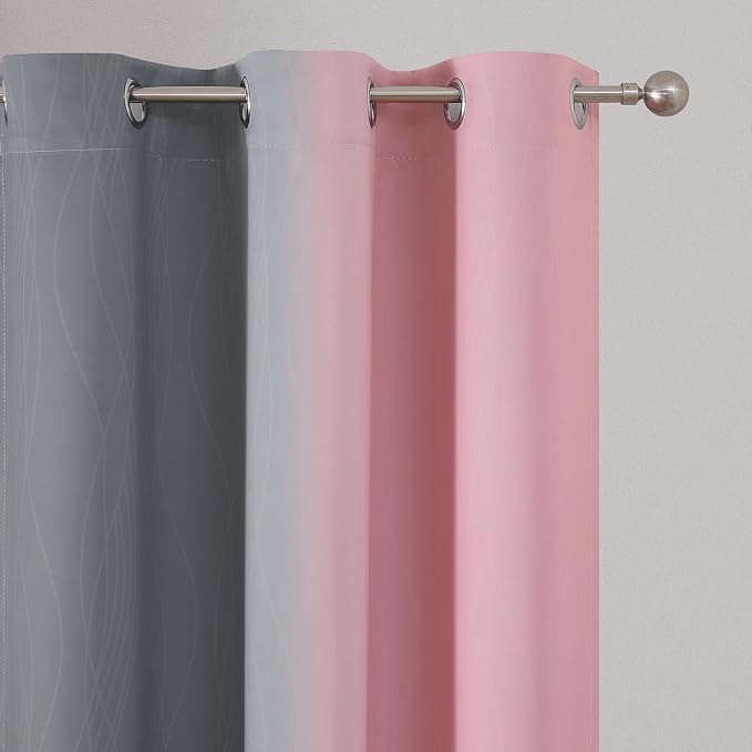 Pink and Grey Blackout Curtains 84 inches Long, Ombre Full Room Darkening - Image 4