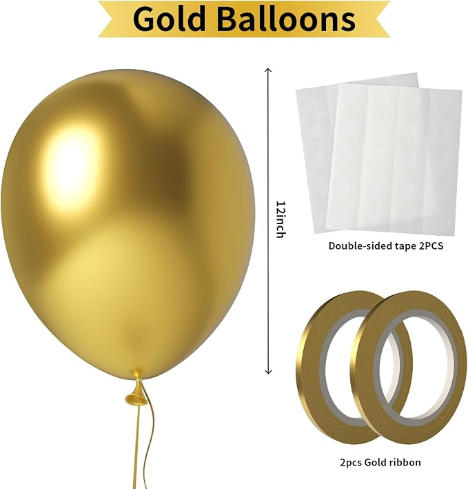 Gold Balloons 100 Pack 12 Inch Extra Thick Latex Party Decorations | Metallic - Image 2
