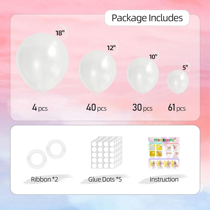 Pearl White Balloons Different Sizes 135Pcs 18 12 10 5 Inch White Latex Balloon - Image 3