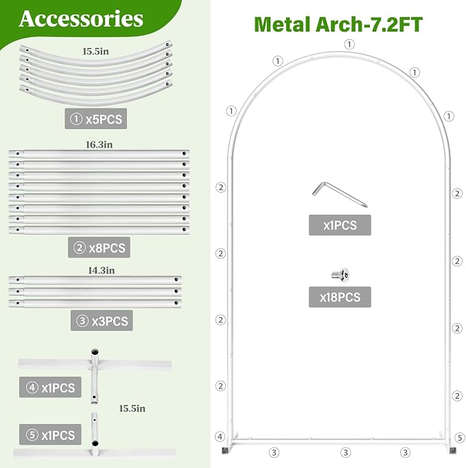7.2FT Metal Wedding Arch Backdrop Stand, Stable Wedding Arch Frame - Image 4