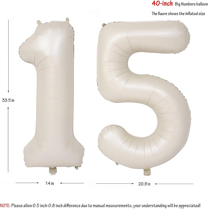 40 In Cream white Number Balloons Helium Foil Mylar Balloon Digital 15 | - Image 2
