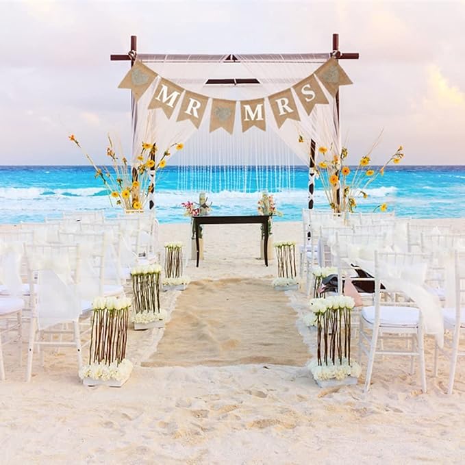 FQTANJU 8 Pcs/Set MR and MRS Burlap Banner, Wedding Hanging Banner - Image 6