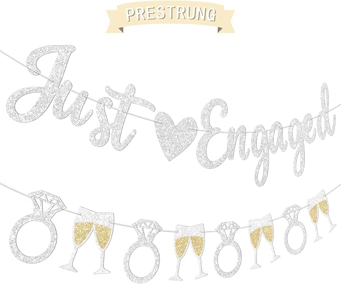 Silver Just Engaged Banner Prestrung Engagement Party Decorations Happy - Image 2