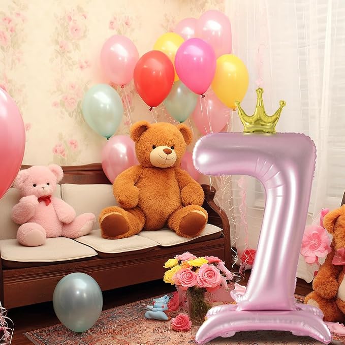 42 Inch Crown Pink Number Balloon, Number 1 Balloon - Image 6