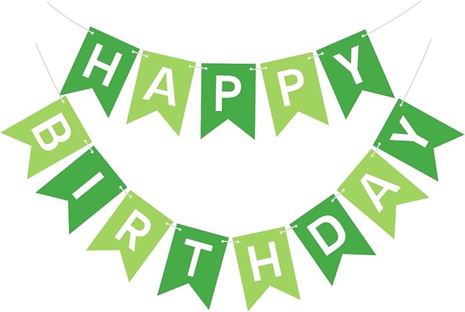 Pre-Strung Green Happy Birthday Banner Signs Party Decorations by PatiCool