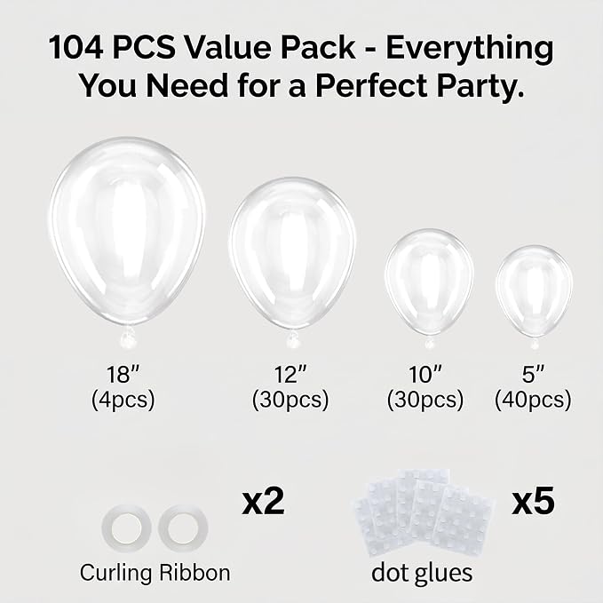 104PCS Clear Balloon Garland Arch Kit, Different Size 18 12 10 5 Inch | - Image 5