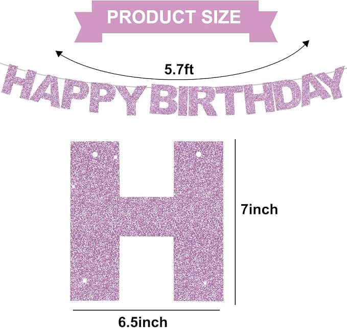BEISHIDA Pre-Strung Light Purple Happy Birthday Banner Party Sign Decor | - Image 3
