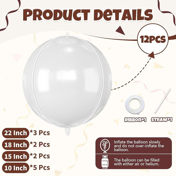12Pcs White Round Balloons Foil, Giant White Foil Balloons - Image 3