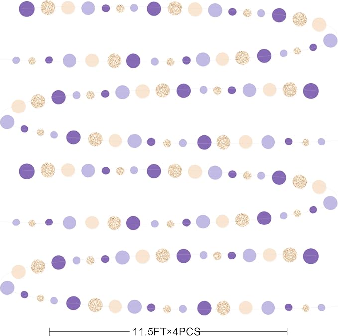Champagne Gold Purple Cream Nude Polka Dots Garland Lavender Hanging Paper - Image 2