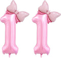 40 inch Number 11 Balloon with Bow Pink Happy Birthday Jumbo Number Balloons by OIBUTUR