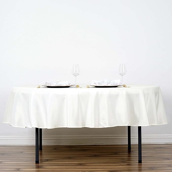 Efavormart Round Tablecloth, 90 Inch Stain & Wrinkle Resistant Washable Table Cloth, Decorative Polyester Fabric Table Cover for Banquet, Wedding, Dining- Ivory