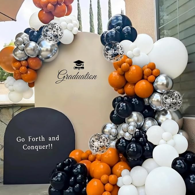 Orange Black White Silver Balloon Garland Arch Kit - Image 5