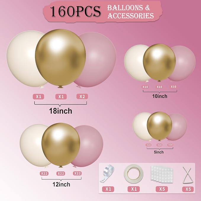 Pink White Gold Balloon Garland Arch Kit - Image 2