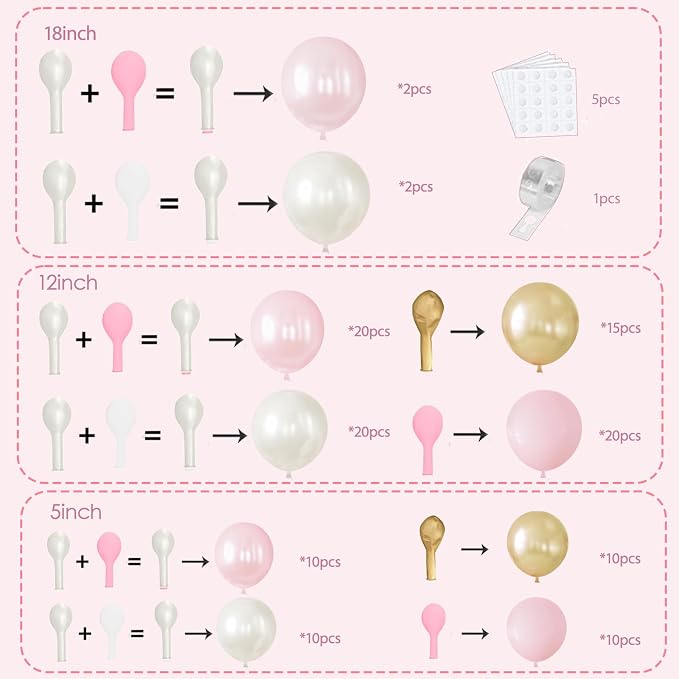 Double Stuffed Pearl Pink White Gold Balloon Arch Kit 119 Pcs | Sweet 16 - Image 3