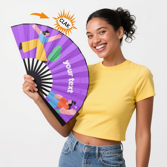 Custom Fans with Your Photo/Text - Personalized Folding Hand Fan for Line Dancing, Weddings, Parties | Decorative Gift for Women, Church Events & Dance Performances (50, 10 Inch)