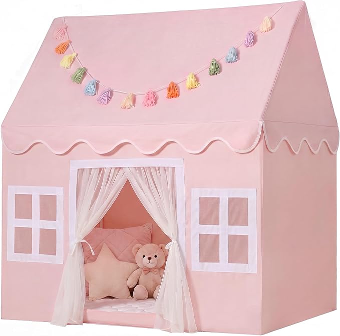 Kids Play Tent Indoor: with Mat, Tassel Garland by Senodeer