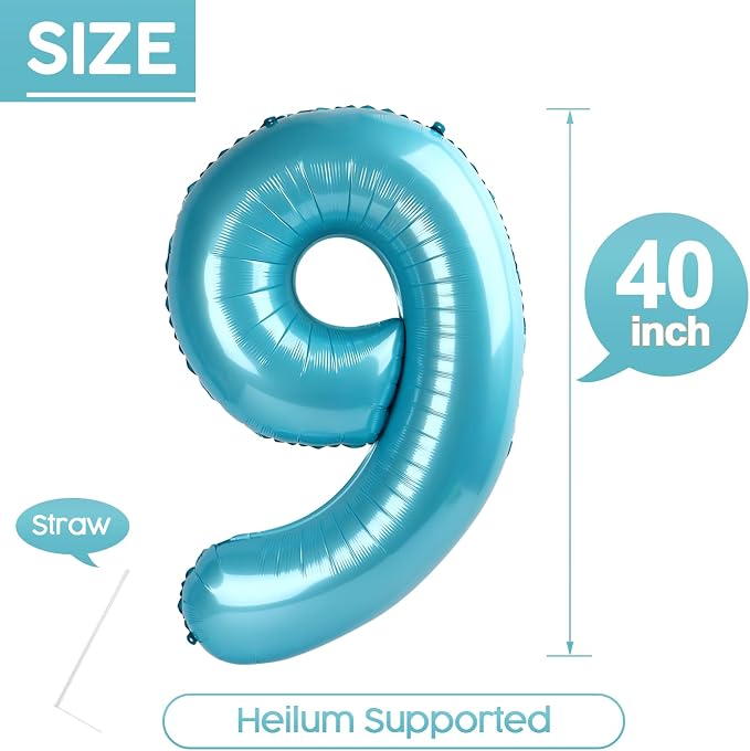 9 Balloon - Pastel Blue Birthday Number Balloons, 40 Inch Decorations | Pastel - Image 5