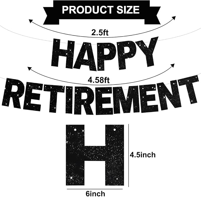 Glitter Black Happy Retirement Banner Pre-Strung Retirement Party Decorations - Image 3