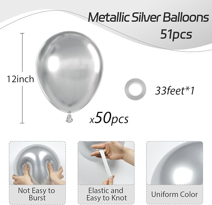 Metallic Silver Balloons 12 inch, Baby Shower, Birthday Party Decorations - Image 2