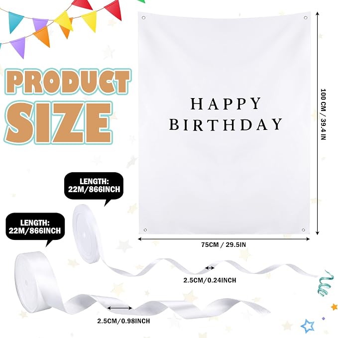 Oudain 29×39 Inch Happy Birthday Burlap Banner, Fabric Party Decorations - Image 3