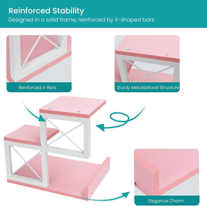 ELITEROO Desktop Shelf, Aesthetic Desk Organizer Table Top Mini Bookshelf, 3 Tier Wooden Desk Supplies Organizers and Storage Stand Cubicle Accessories for Women Office, Pink
