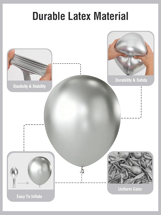 Silver Balloons 12 Inch 60 Pcs Metallic Silver Latex Balloons - Image 4