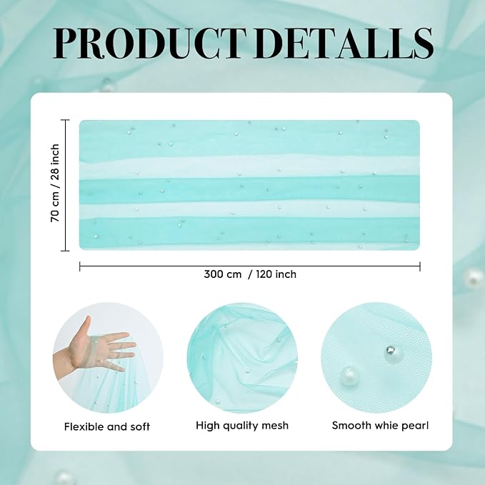 Artoid Mode 3PCS Pearl Turquoise Gauze Table Runner 120 Inch 10FT, Seasonal - Image 7