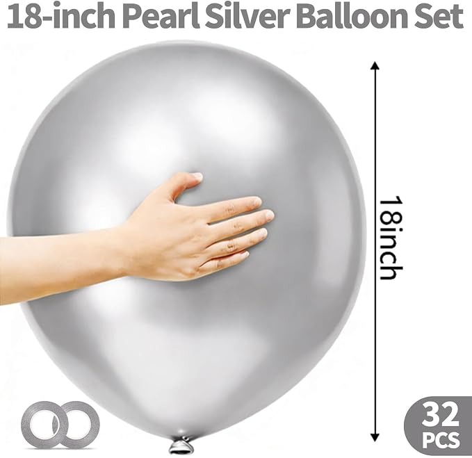 32Pcs Pearl Silver Big Balloons 18 Inch - Image 3