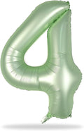 40 Inch Sage Green Foil Balloon Number 4, Large Self Inflating Olive Green by Lingqiang