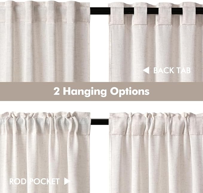 MIULEE Natural Linen White Kitchen Curtains 30 Inch Long 2 Panels Farmhouse | - Image 5