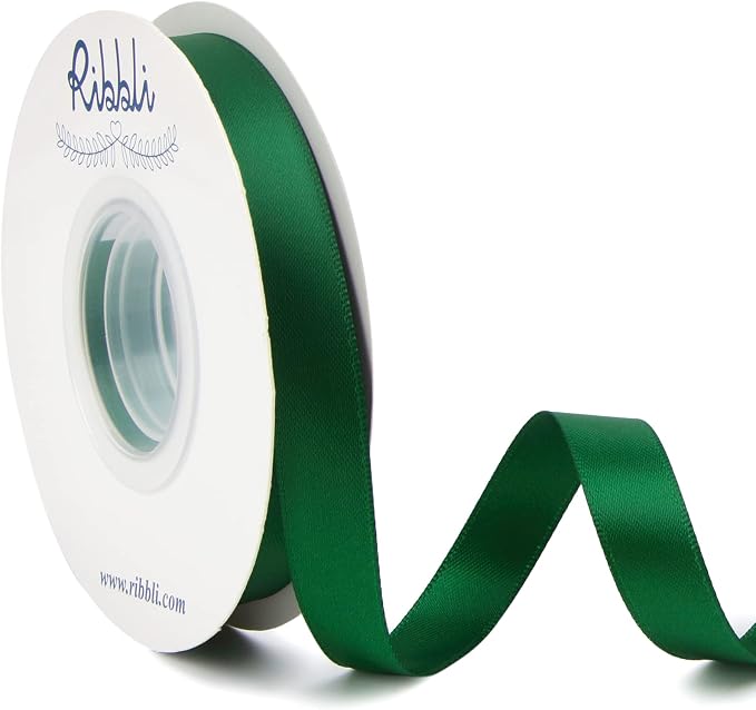 Ribbli Forest Green Double Faced Satin Ribbon, 1/2 Inch x Continuous 25 Yards by Ribbli