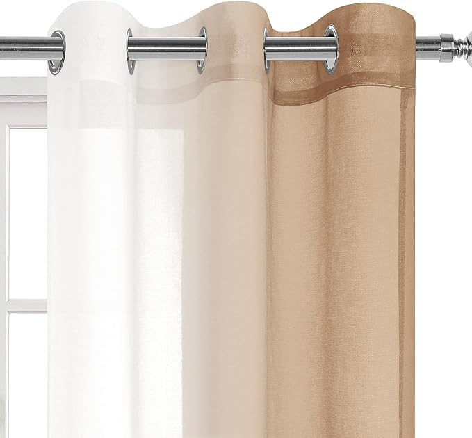 DWCN Taupe Faux Linen Ombre Sheer Curtains - Image 2