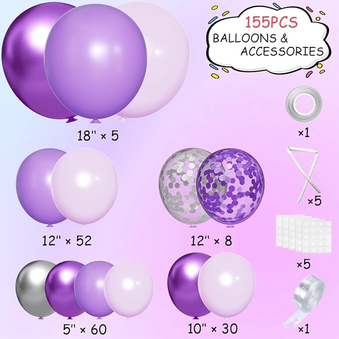 MEBAY Purple and Silver Balloon Garland Arch Kit - Image 2