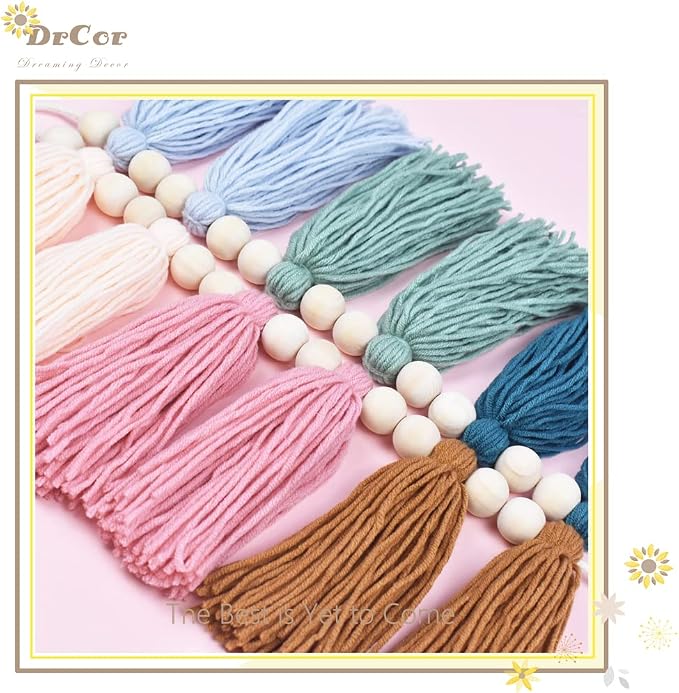 DrCor Earth Tone Tassel Garland – Boho Classroom Decor | Wood bead wall hanging - Image 7