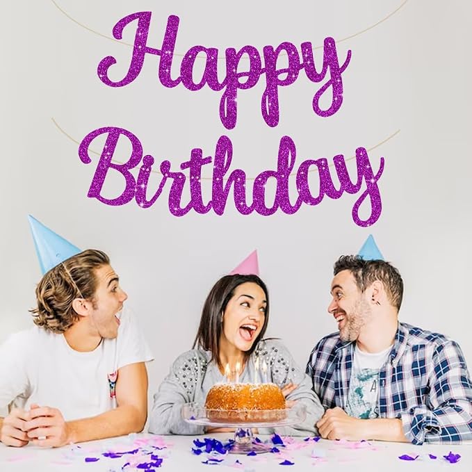 BEISHIDA Glitter Purple Happy Birthday Banner Party Decoration NO DIY, 10Ft | - Image 4