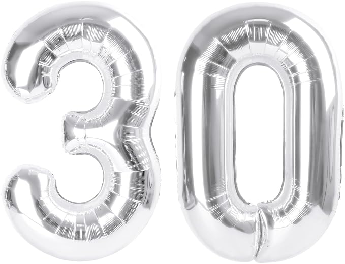 30 Balloon 40 inch Silver Number Balloons by Enyeopd