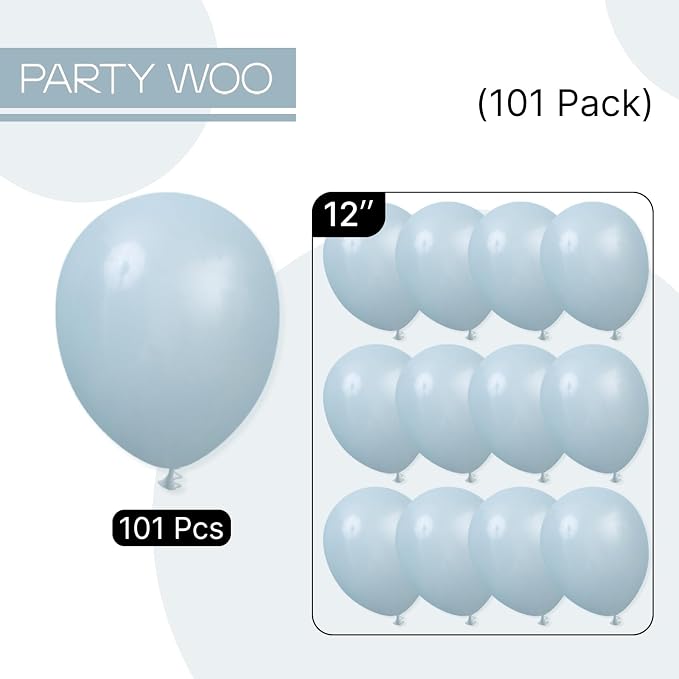 PartyWoo Dusty Blue Balloons 101pcs Light Blue Aqua Boho Color | Balloons - Image 7