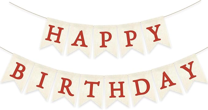 Red Happy Birthday Banner Pre-strung Burlap Bunting Party Backdrop Sign by Unknown