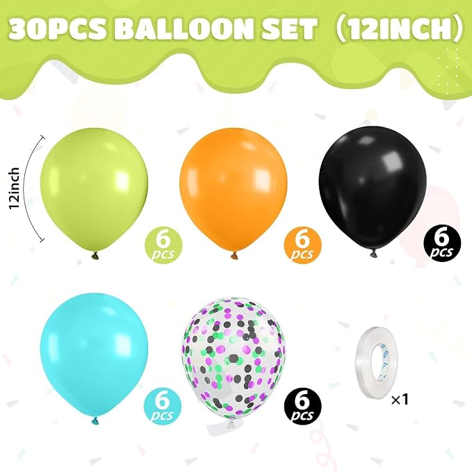 Green Orange Black Balloons, 12 Inch Fruit Green Orange Teal Black Confetti - Image 2