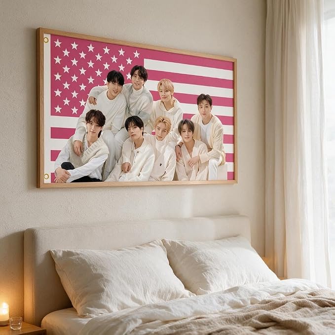 Stray Kids Tapestry Pink American Flag Banner, Group Novelty Design, 3ft x 5ft - Image 4