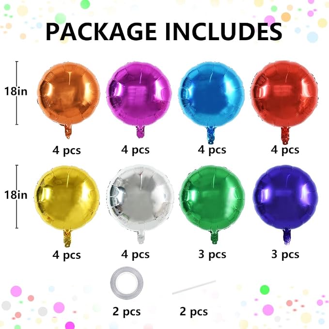 TONIFUL 30Pcs 18 Inch Large Colorful Round Shape Foil Balloons Big Colorful - Image 2